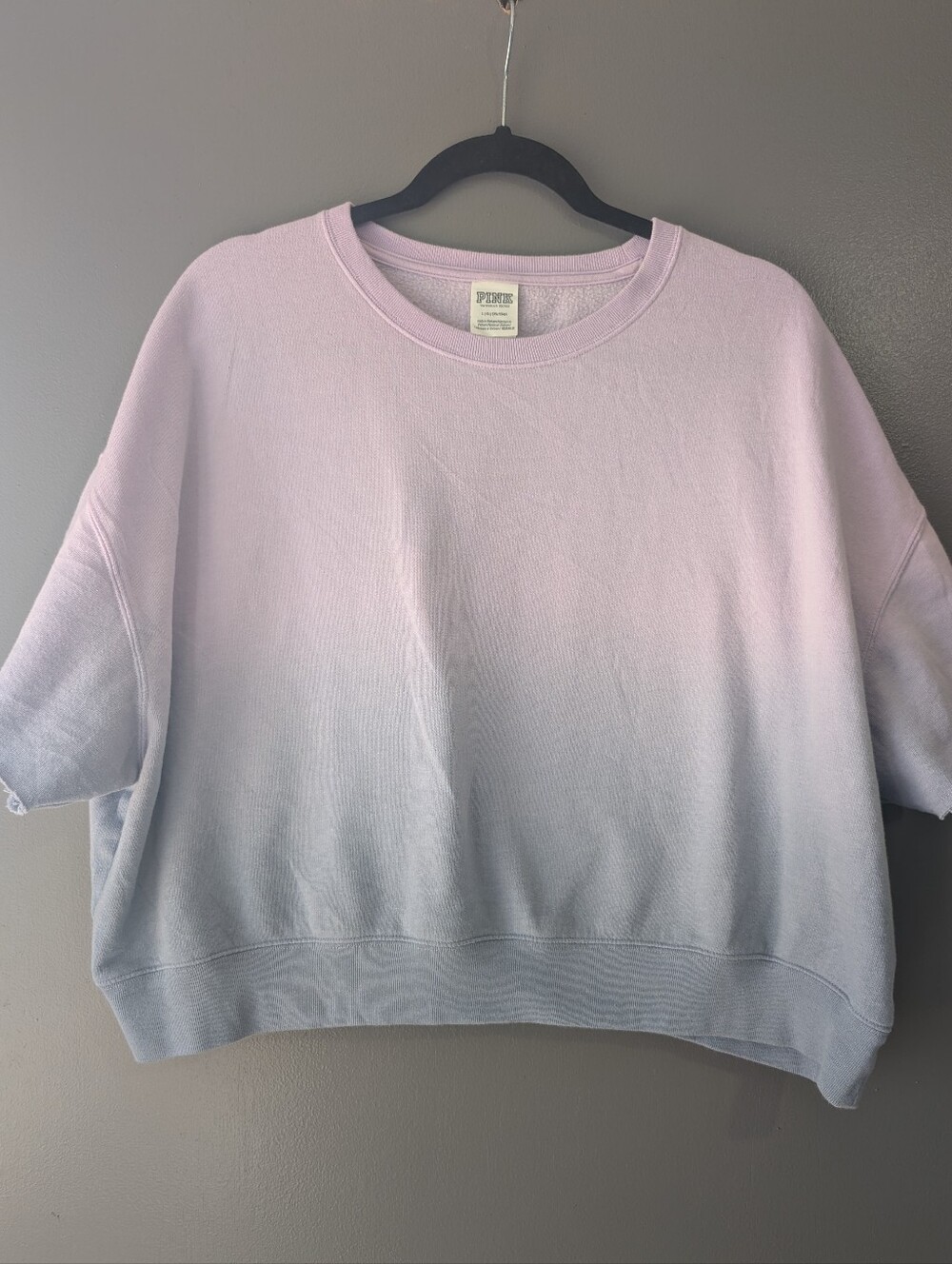 PINK Victoria’s Secret Short Sleeve Cropped Sweatshirt Large Ombre Raw Hem